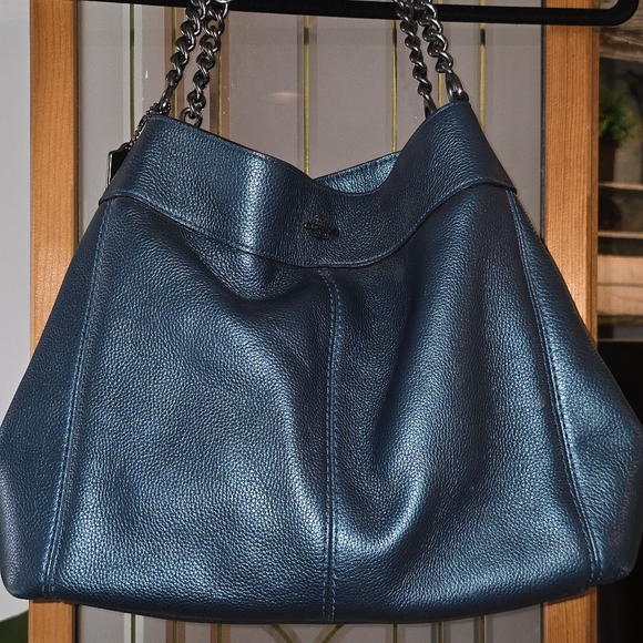 Coach Lexy Metallic Peacock Colored Chain Shoulder Bag - Picture 2 of 4